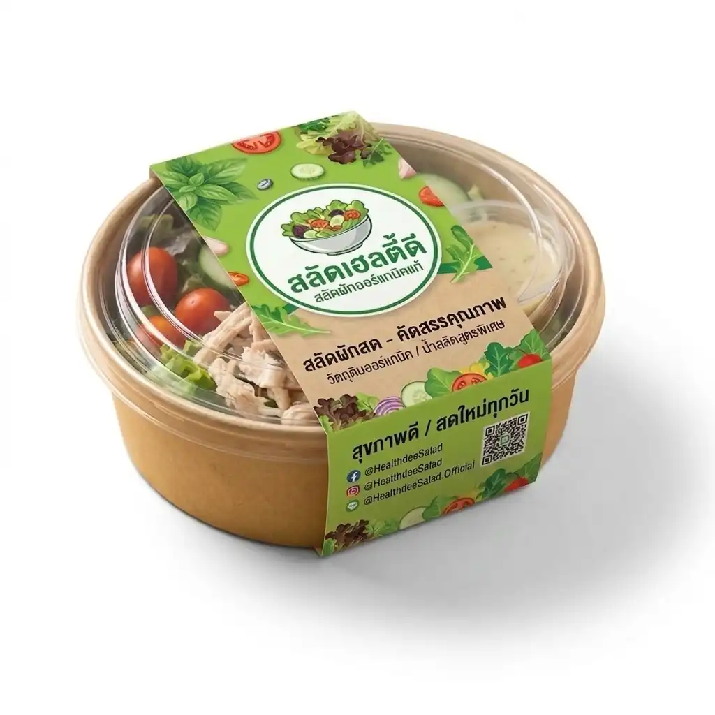 ตัวอย่างรับพิมพ์สติ๊กเกอร์กล่องสลัดผัก